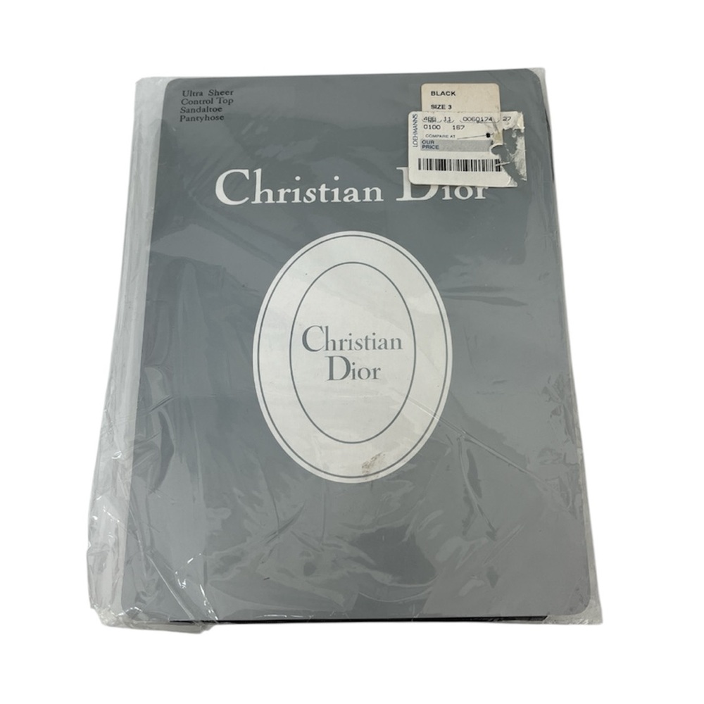 Christian Dior Ultra Sheer Control Top Sandaltoe Pantyhose Black Size 3 Vintage